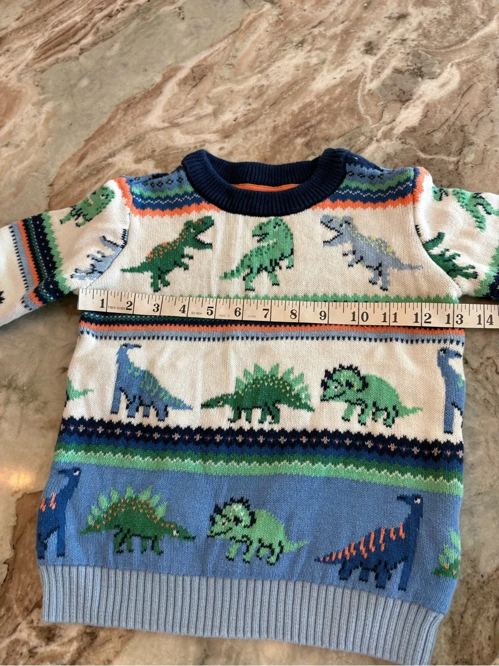 Gymboree Boys Dinosaur Crewneck Knit Sweater T-Rex Printed Size 6 Blue Green